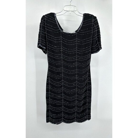 vintage 90s SCALA dress formal beaded cocktail 100% silk party evening black M - Picture 1 of 11